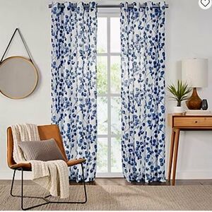 Elegant Blue and White Floral Accent Curtains